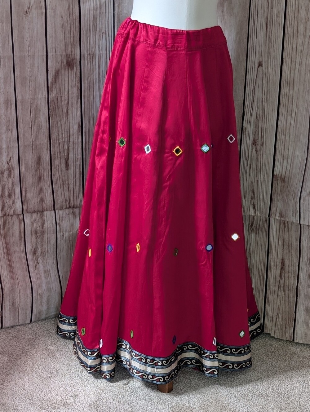 Rani Pink Real Mirror Embroidered Lehenga Maxi Skirt